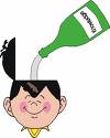 Open Mind - Bottle of 'knowledge' being poured into an 'open mind'.