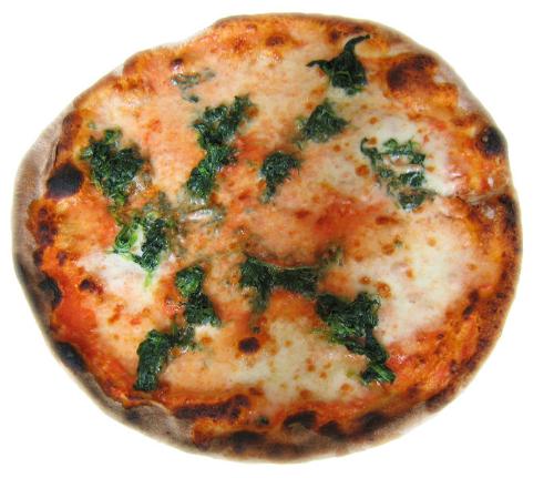 Spinach Pizza - A pizza with visible spinach topping made in Turin, Italy.