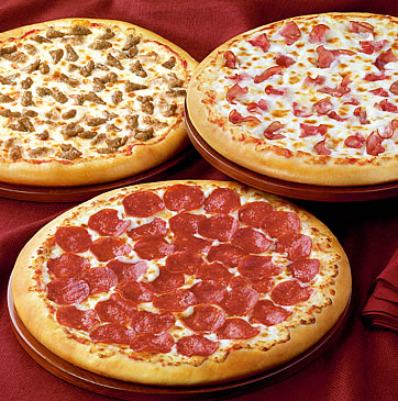 3 Pizzas - This is a photo of three hand-tossed pan pizzas.