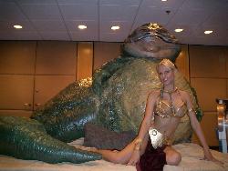 me and Jabba the Hut at DragonCon - I make custom Princess Leia outfits at www.ThreeMusesClothing.com