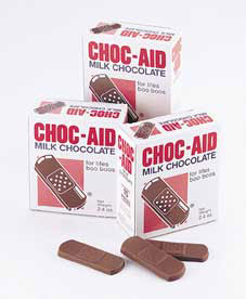 Chocolate Bandages! - Chocolate bandages are real milk chocolate bars that are wrapped to suit not just kids but even adults for soothing scrapes, scratches and cuts. It is molded in a band-aid like shape. It is not recommendable though to apply chocolate bandages to our wounds.