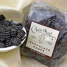 Chocolate Pasta! - It's real pasta. The odd thing about it, is that it got chocolate flavor!  It's like eating spaghetti covered with chocolate.. It at least looks tasty, I don't know if it tastes that good..