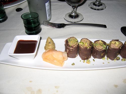 Chocolate Sushi! - This just looks disgusting! It's made by real sushi ingredients, and wrapped in natural chocolate. I can't imagine how that would taste..
