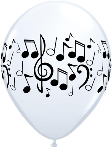 Music Balloon - A white balloon with all kinds of music notes written on it.