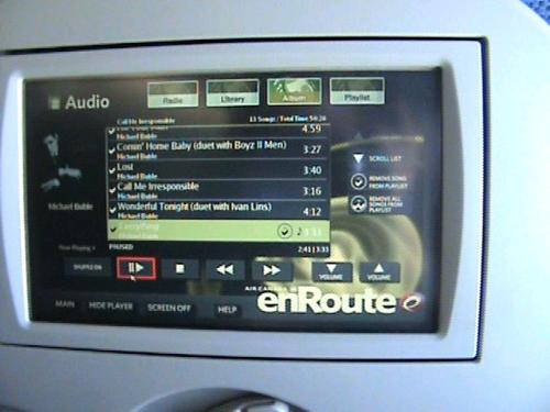 In Flight Entertainment, Michael Buble - I love flying Air Canada, because one of the albums available for in flight entertainment is Michael Buble's 'Call Me Irresponsible.' I look for this album every time I fly. Another reason why I love Air Canada is because the complimentary coffee comes from The Second Cup. Anyway, here is the shot that I captured of the screen. My faourite album, my faourite coffee, my favourite airline, my favourite song, 'Everything.' I think the title of that song says a lot, because when I have all those favourites in one place, I really DO have 'Everything.'