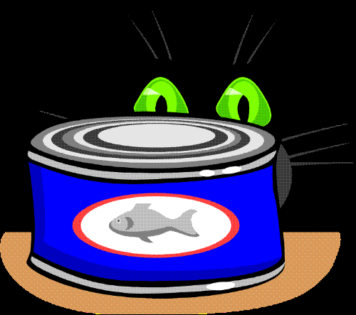 Tuna - Black cat looking at a can of tuna.