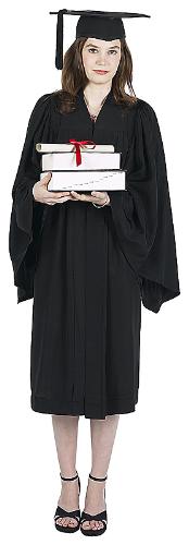 College graduate - Girl in her robes. Carrying a stack of books.