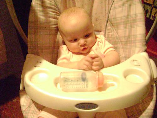 My daughter - My daughter is going to be 6 months old on the 11th of this month. I (leatherandlatex) had my stepdad get her that bouncer and at first she didn't like it all because she couldn't reach the bottom. Now that she has grwon a bit she loves to play in it. She would play in it all day if we let her. I'm happy I found something that interests her like her bouncer does.