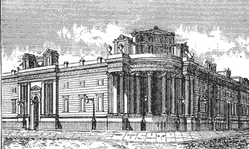 Bank (building) - Black and white line drawing of an old bank