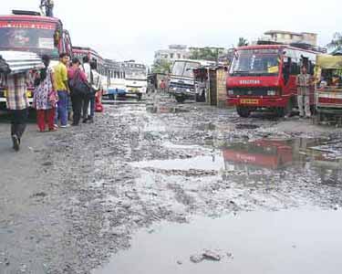 Bus stand - Wretched condition of the Adabari bus stand premises on Sunday giving commuters a torrid time.