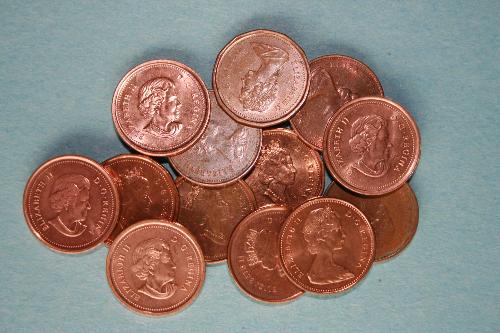 Canadian Pennies - Canadian pennies, featuring Queen Elizabeth II.