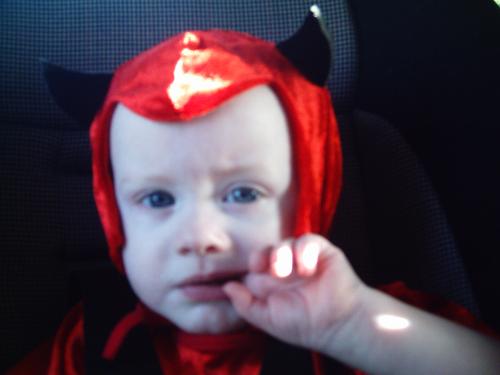 My favorite angel in a little devil costume - My great-grandson at Halloween