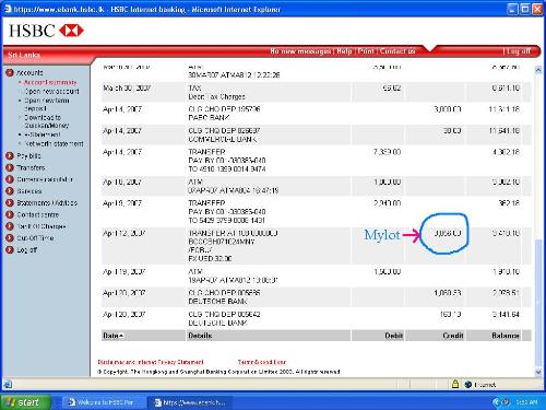 Money in my HSBC account - The 32 dollars which I withdrew