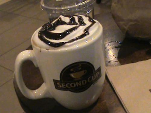 This Is What I'm Drinking RIGHT NOW!!!!  - I am back at The Second Cup, with my laptop. Here is a shot of what they serve here. One look at this, and you'll understand why I love this plae so much. This is a large mocha latte.