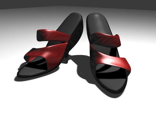 Shoes - A pair of red and black pumps.
