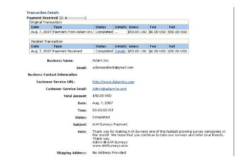 proof of awsurveys - This the proof of my payment from awsurveys   If u wanna join then create a free acc. on foll. link http://www.AWSurveys.com/HomeMain.cfm?RefID=lkjhgf0789