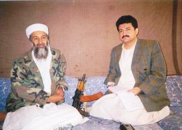 Photo courtesy www.raviwar.com - Osama Bin Laden sitting with Hamid Mir. This picture is taken from www.raviwar.com