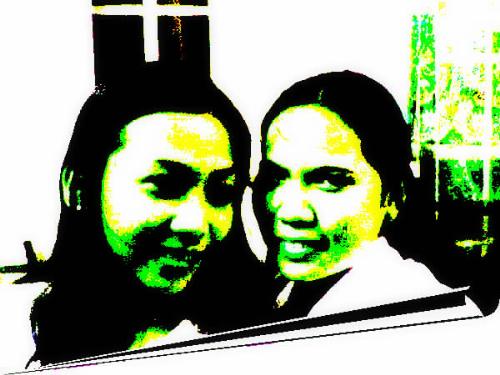 aisa and rose -  this was taken on lloyd's place where we ate a lot of spaghetti and sashimi.