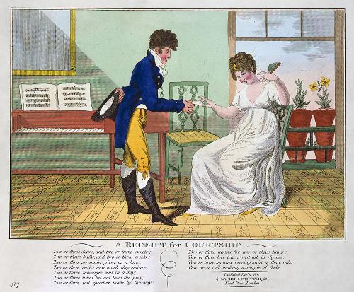 Courtship - Courtship in 1805. It was another world when gentlemen kissed a lady's hand, held the door open for her, and pulled the chair out for her.   I love the piano in the background. In those days, a well-bred lady had to be accomplished in art, music, Greek, Latin, and literature. Although most women didn't work at the time, they needed to keep their minds active in order to entertain high society.