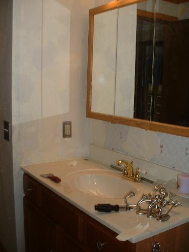 Bathroom - Old sink, counter top, medicine cabinet and lights