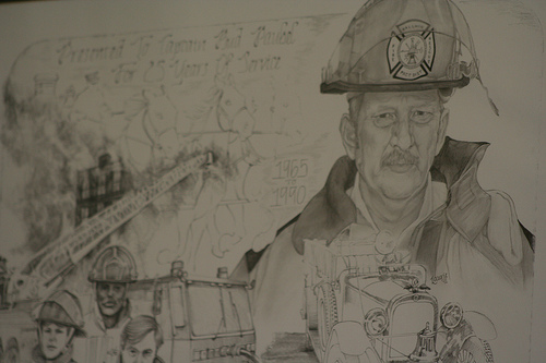 My Dad - This is a pencil drawing done by hand of my dad Capt. Norman Austin Paubel. Retired from Metro West Fire Department in Ballwin Missouri. He is passed now, but we think of him often. He was a great man and did great things in his community. Mostly I remember that he always, always, did somehting for MD and the Jerry Lewis Telethon. The boot collection was fun and In the old days we had to had count all the change. Took alot of time. What gREAT things have you dad's done. Let us all know. Nice blog for fathers day.