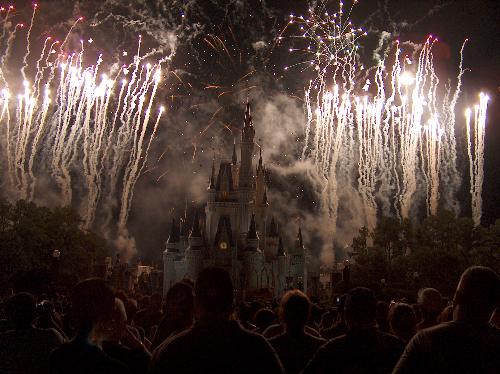 The Castle during the fireworks - This picture is of the castle in Disney during the fireworks.