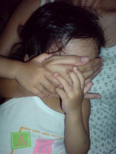 My shy baby... - This is my extremely shy baby... trying to cover her face with my hand...