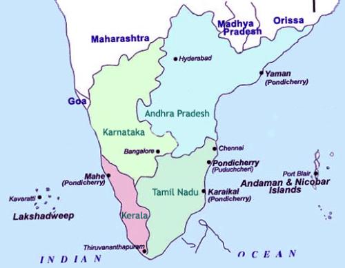 map of south india - this is a map of the southern tip of india