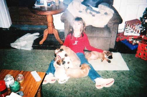 Becca and the pups - My niece holding the pups!