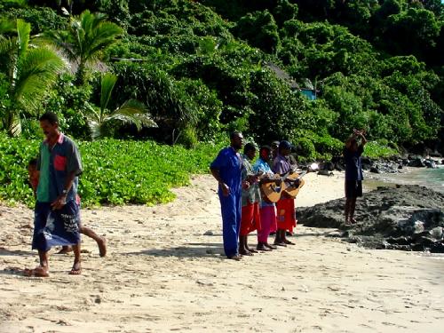 Welcome to Wayalailai - The Welcoming Party upon arrival of our little boat to the Yawsaya Island of Wayalailai in Fiji.