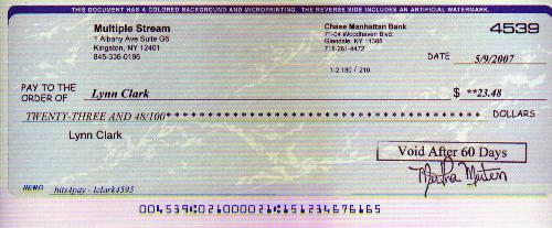 My first Hits4Pay payout - This was the check Hits4Pay sent me the first time I reached the $25 minimum.