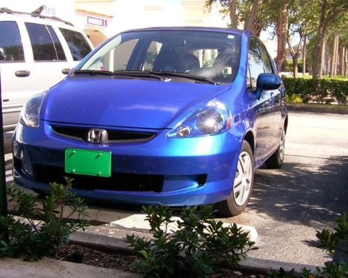 Vivid Blue Honda Fit with Green License Plate - A recycled Green License Plate for the Environment, with proceeds to benfit.