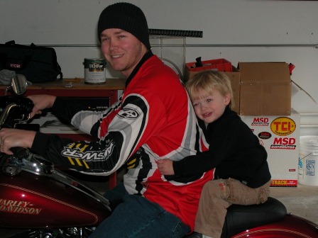 Me and My son on the Hog - This is a pic of my son when he wanted to go for a ride with me on the Harley. The best he got was to sit behind me for this picture.