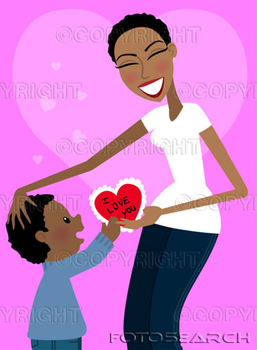 my mother - boy givining 'I love you' card to mother.