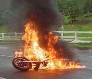 Motorbike burning - Burnt Motorcycle