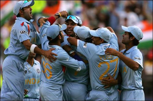 Cricket  - Indian team after a win.