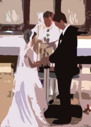 get married - couple getting married in front of the pulpit. very sacred and traditional..