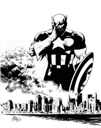 Captain America - Captain America Mourning Over The Loss Of The Twin Towers. 9-11-2001