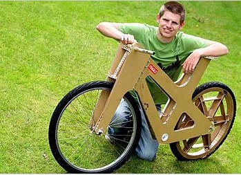 Genius - Phil Bridge with his cardboard bike.