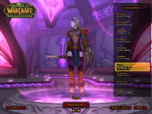 Character Selection - In the character selection screen the player can select to play any of their characters.