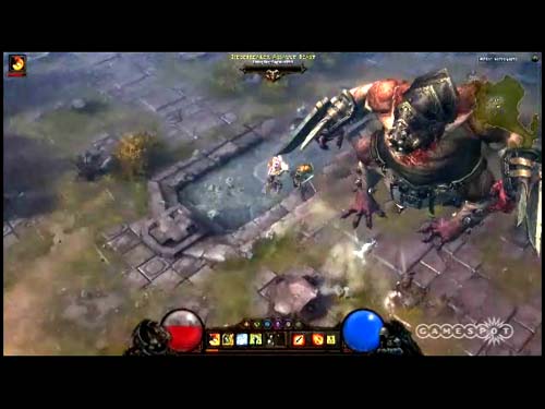 Diablo III scence - Diablo III in action with Barbarian and the Witch Doctor.
