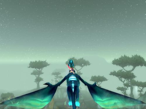 Accending - A teal netherdrake mount climbing high into the sky.