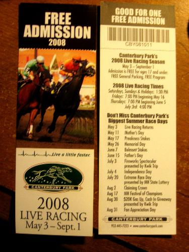 Free Passes - More freebies I get from being a loyal customer of the Horse Track near me
