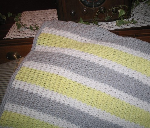 Baby Blanket That I Just Sold on Etsy - I love making baby blankets and afghans, and can come up with some pretty nice color combinations.

Someone just purchased this one on etsy.