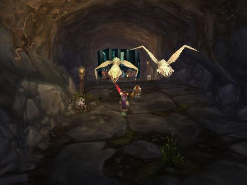 Alterac Valley Entrance - One of the NPC guards walks up to the entrace of the battlegound, Alterac Valley, with his two owl pets.