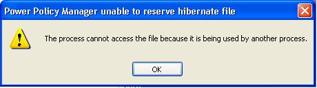 Error message - Error shown when I try to turn enble hibernate option