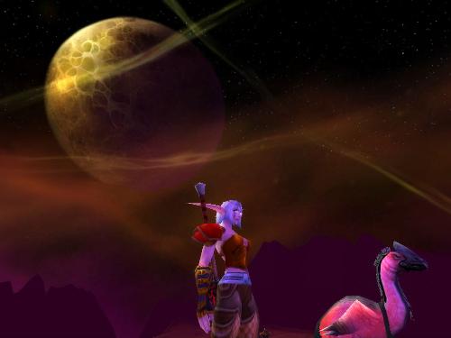 Two Pretty Girls - A female Night Elf hunter and her pretty pink pet.