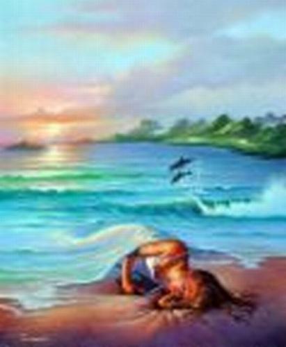 Dreaming... - It shows a woman on a beach with a blanket made out of the ocean in a dream world of some sorts...