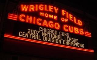 Sign outside Wrigley Field in Chicago, IL - Sign showing when the Chicago Cubs were the 2007 National League Central Division Champions