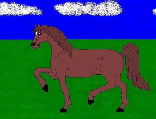 One of my recent horse drawings - I drew this one using MS Paint. I love how it turned out, it looks like a sweet mare. Originally this wasn't what the horse was supposed to look like. I was using a picture of a high-stepping hackney pony as my inspiration and this is what I came up with instead. I am ok with that though I am going to try to draw a hackney again sometime!